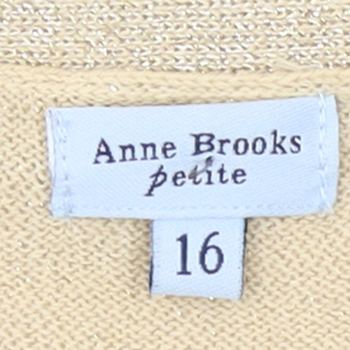 Anne Brooks Womens Beige Petite Size 16 Sequin V-Neck Jumper