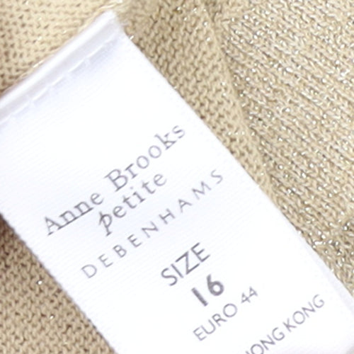 Anne Brooks Womens Beige Petite Size 16 Sequin V-Neck Jumper