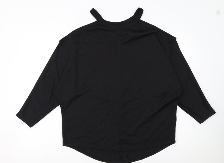 Lipsy London Women's Black Cold Shoulder Jersey T-Shirt UK 14