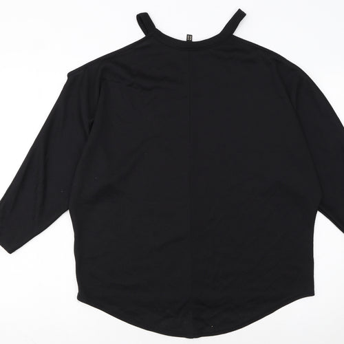 Lipsy London Women's Black Cold Shoulder Jersey T-Shirt UK 14