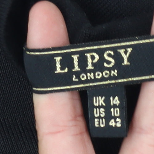 Lipsy London Women's Black Cold Shoulder Jersey T-Shirt UK 14