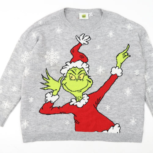 The Grinch Women's Grey Christmas Jumper XL Long Sleeve Crew Neck