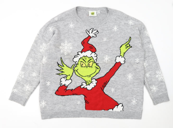 The Grinch Women's Grey Christmas Jumper XL Long Sleeve Crew Neck