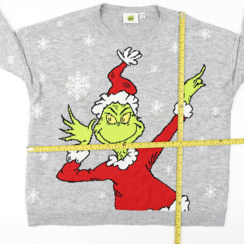 The Grinch Women's Grey Christmas Jumper XL Long Sleeve Crew Neck