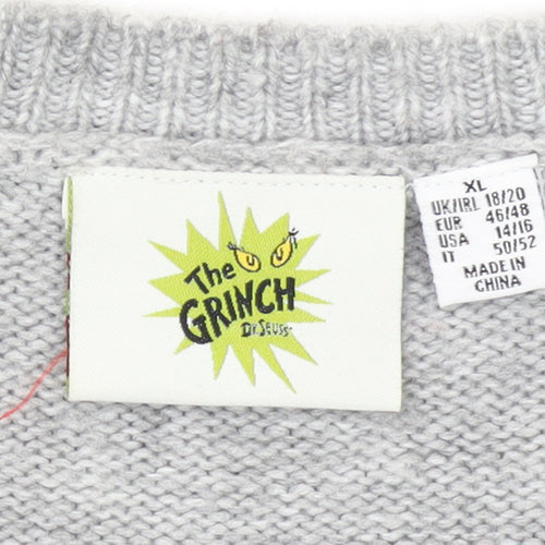 The Grinch Women's Grey Christmas Jumper XL Long Sleeve Crew Neck