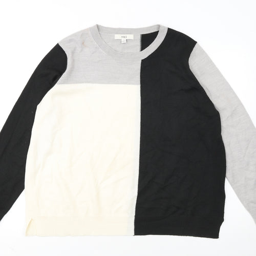 Marks and Spencer Women’s Black Grey Colour Block Cotton Jumper Size 16