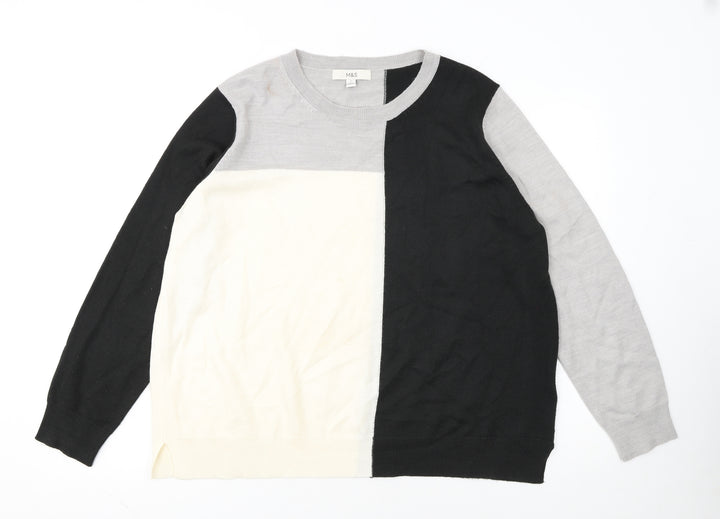 Marks and Spencer Women’s Black Grey Colour Block Cotton Jumper Size 16