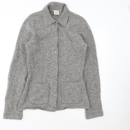 Next Womens Grey Merino Wool Collared Button Cardigan Size Small