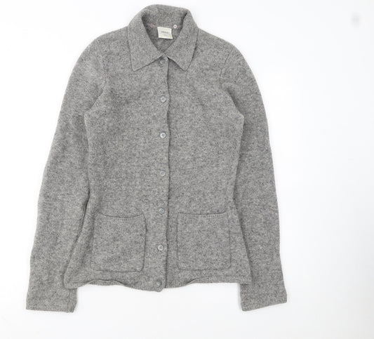 Next Womens Grey Merino Wool Collared Button Cardigan Size Small