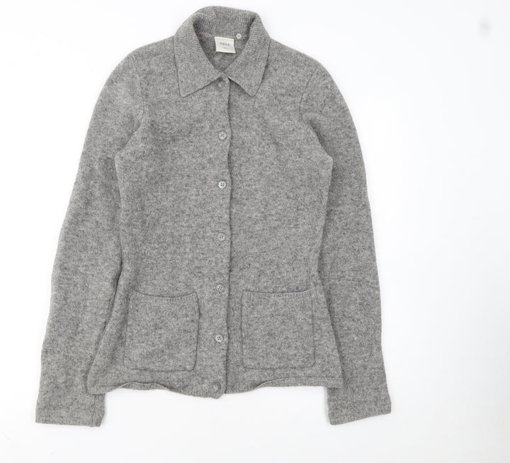 Next Womens Grey Merino Wool Collared Button Cardigan Size Small