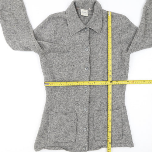 Next Womens Grey Merino Wool Collared Button Cardigan Size Small