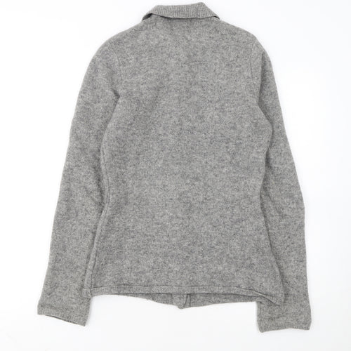 Next Womens Grey Merino Wool Collared Button Cardigan Size Small