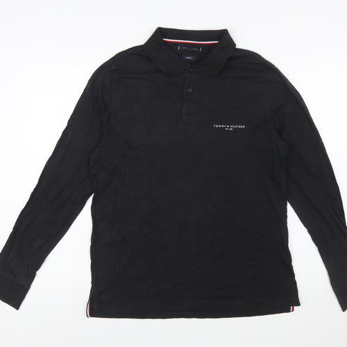 Tommy Hilfiger Men's Black Long Sleeve Polo Shirt Size L 100% Cotton