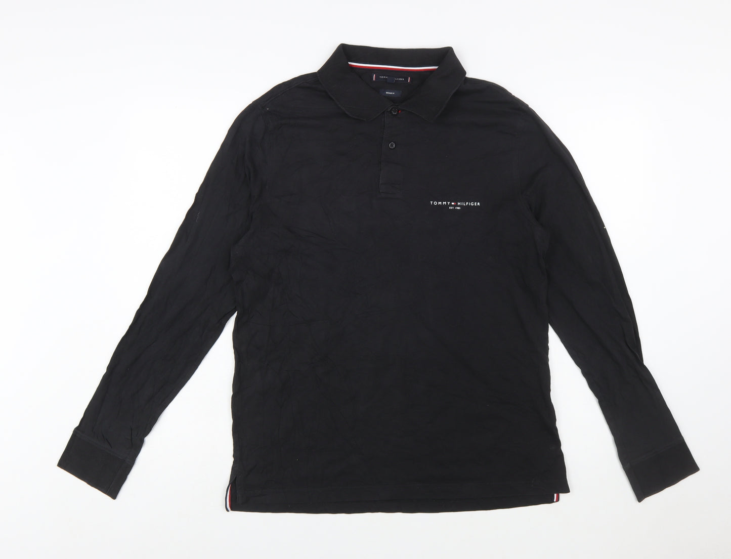Tommy Hilfiger Men's Black Long Sleeve Polo Shirt Size L 100% Cotton