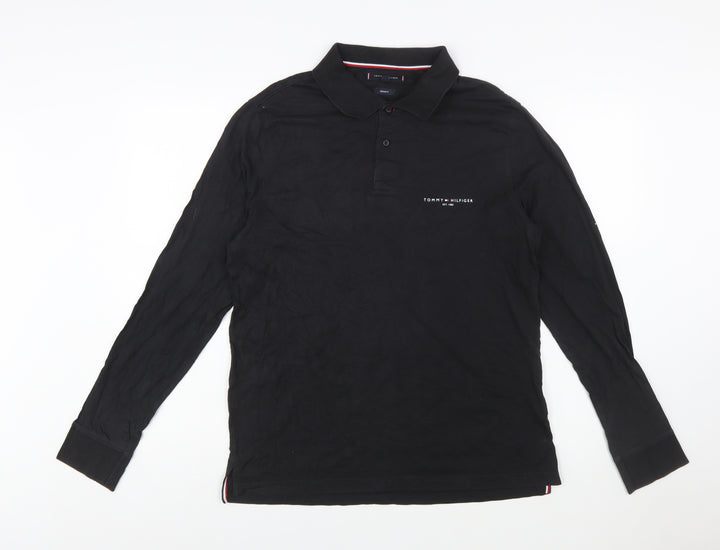 Tommy Hilfiger Men's Black Long Sleeve Polo Shirt Size L 100% Cotton