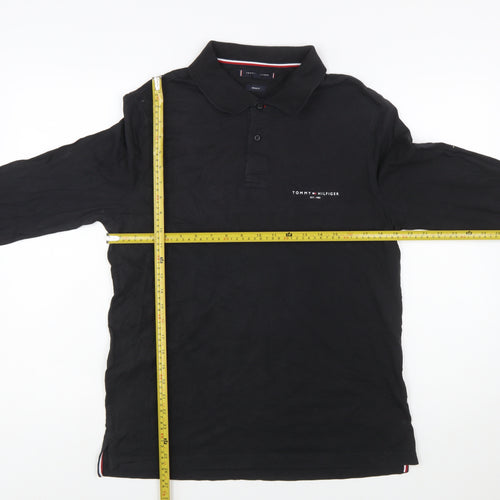 Tommy Hilfiger Men's Black Long Sleeve Polo Shirt Size L 100% Cotton