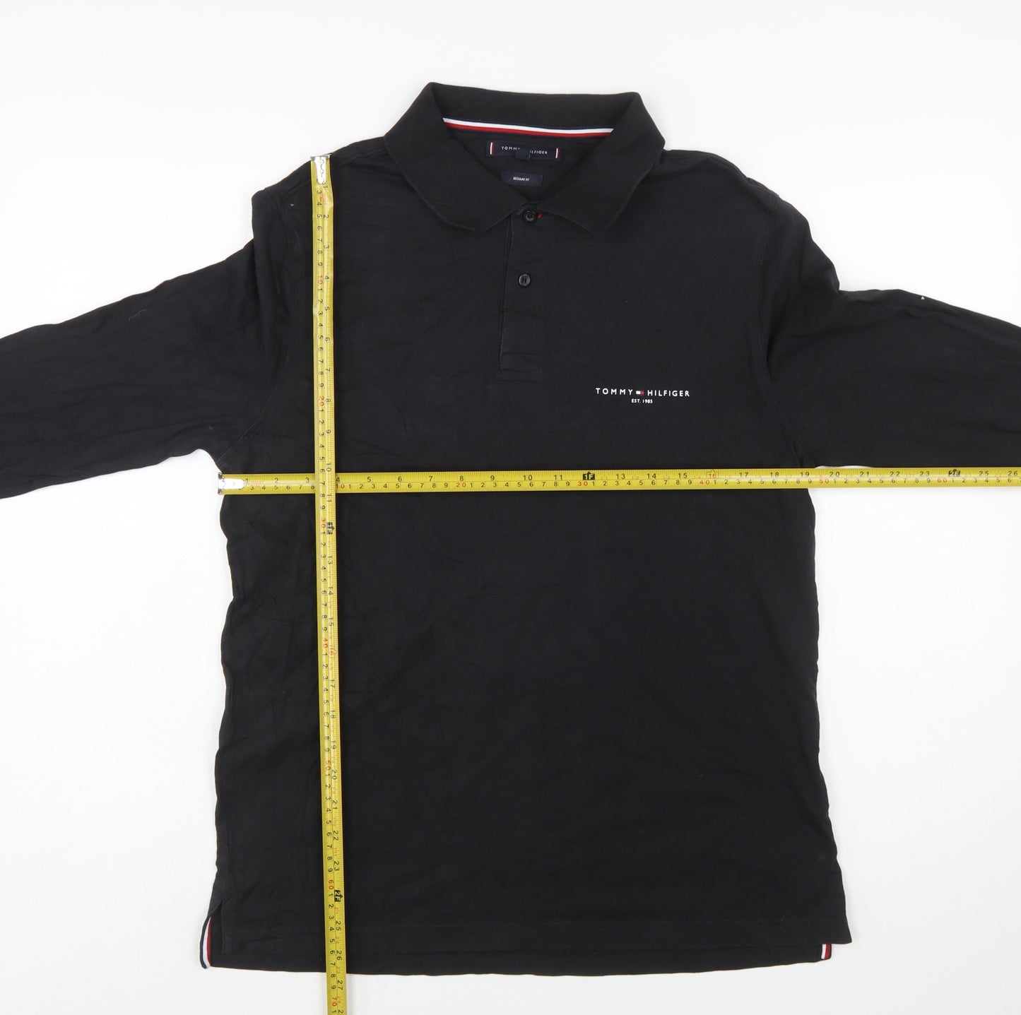 Tommy Hilfiger Men's Black Long Sleeve Polo Shirt Size L 100% Cotton