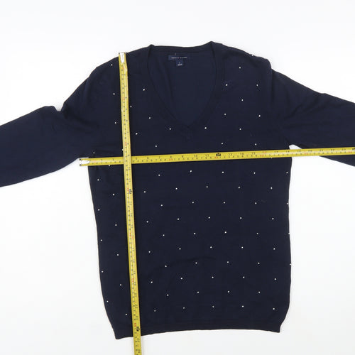 Tommy Hilfiger Women's Blue V-Neck Embellished Cotton Jumper Size M