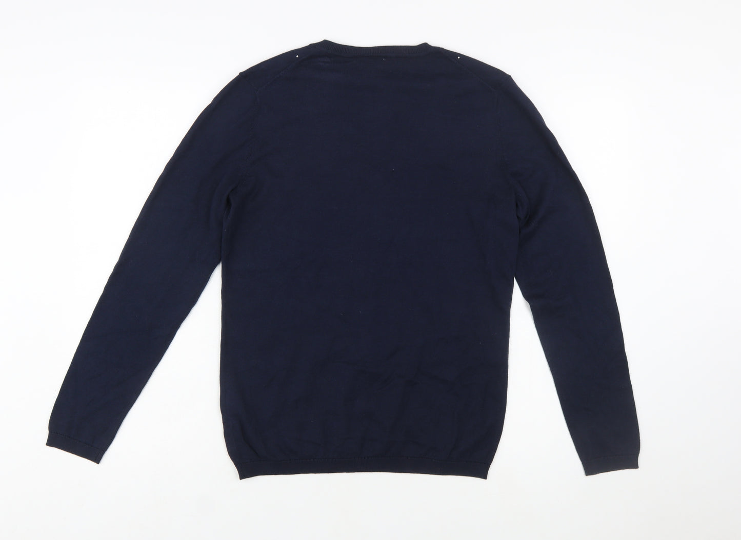 Tommy Hilfiger Women's Blue V-Neck Embellished Cotton Jumper Size M
