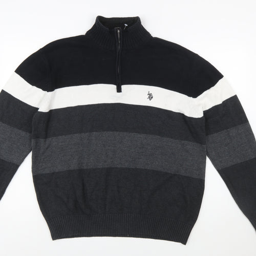 U.S. Polo Assn. Men’s Black 2XL Striped 1/2 Zip Knit Jumper