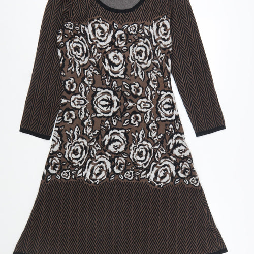 Nine West Women's Brown Floral Knit A-Line Dress Size S