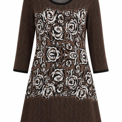 Nine West Women's Brown Floral Knit A-Line Dress Size S