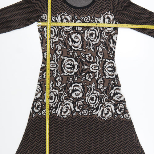 Nine West Women's Brown Floral Knit A-Line Dress Size S