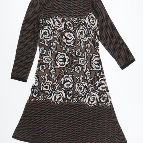 Nine West Women's Brown Floral Knit A-Line Dress Size S