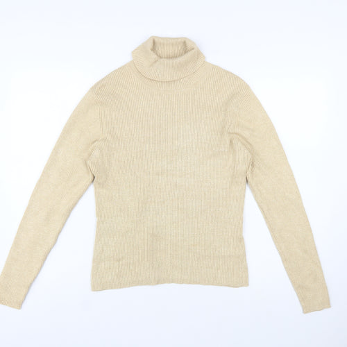 Worthington Women Beige Roll Neck Knit Jumper L Long Sleeve