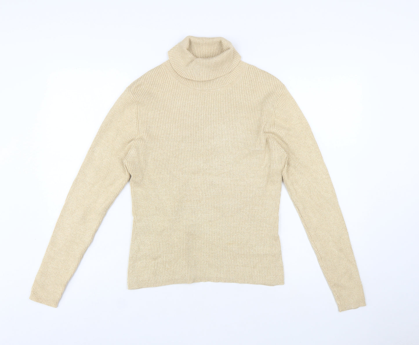 Worthington Women Beige Roll Neck Knit Jumper L Long Sleeve