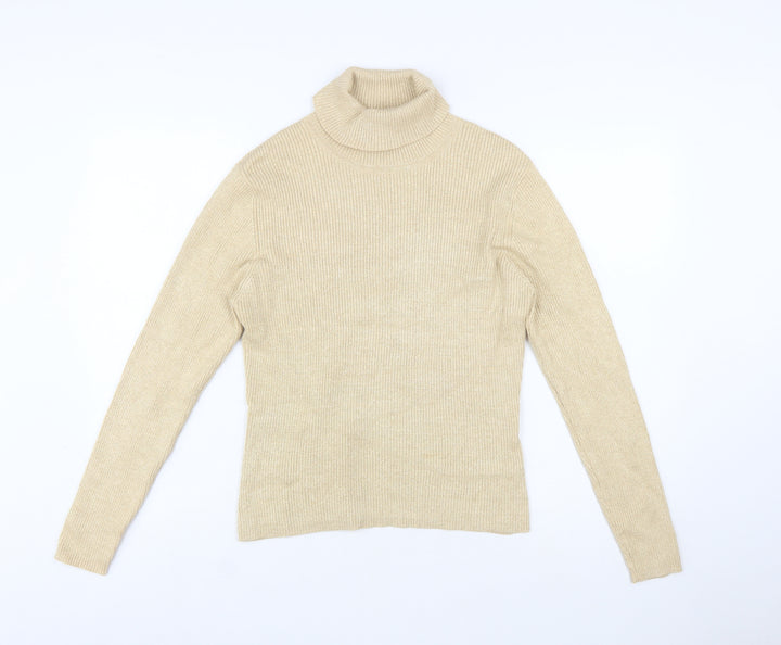 Worthington Women Beige Roll Neck Knit Jumper L Long Sleeve
