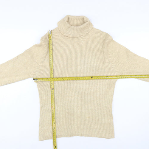 Worthington Women Beige Roll Neck Knit Jumper L Long Sleeve