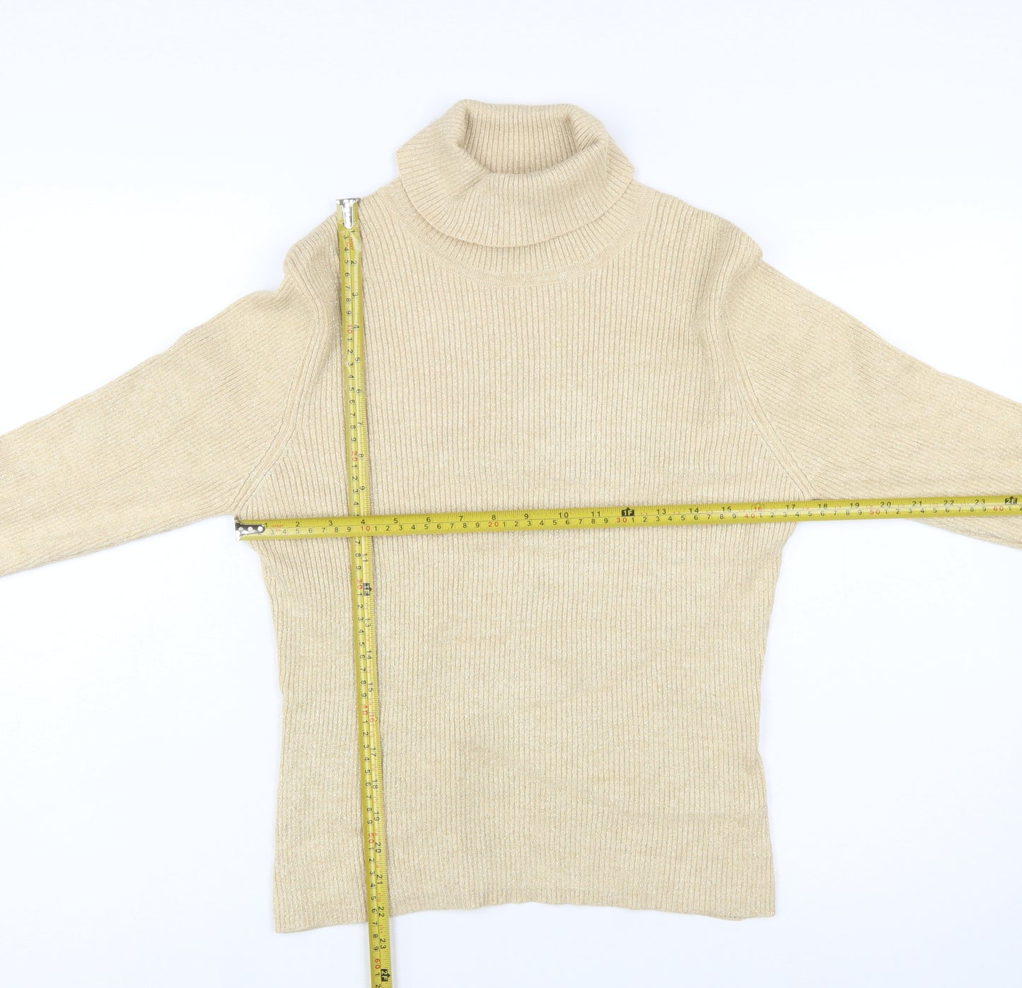 Worthington Women Beige Roll Neck Knit Jumper L Long Sleeve