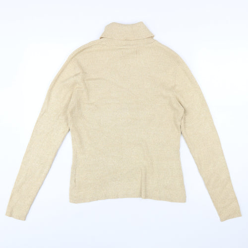Worthington Women Beige Roll Neck Knit Jumper L Long Sleeve
