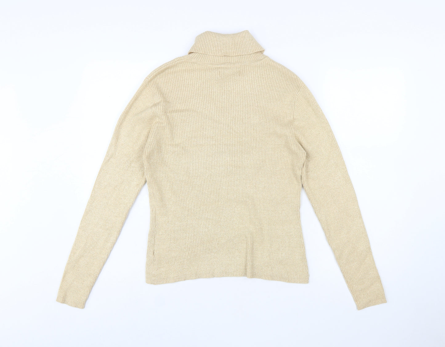 Worthington Women Beige Roll Neck Knit Jumper L Long Sleeve