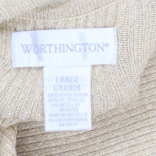 Worthington Women Beige Roll Neck Knit Jumper L Long Sleeve