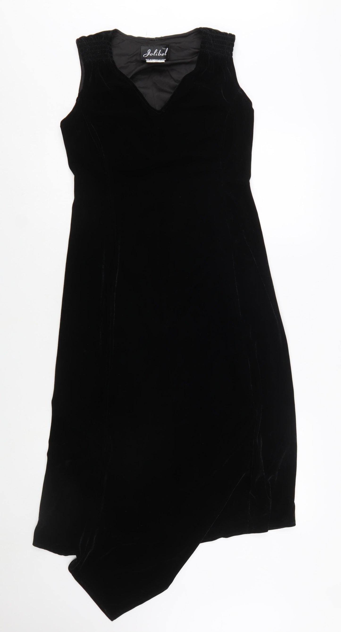 Jolibel Women's Black Velvet Asymmetric Sleeveless Midi Dress Size 8