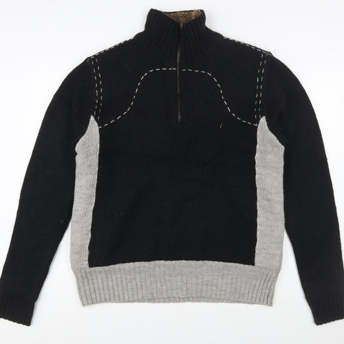 French Connection Men's Black Grey Wool 1/2 Zip Jumper L
