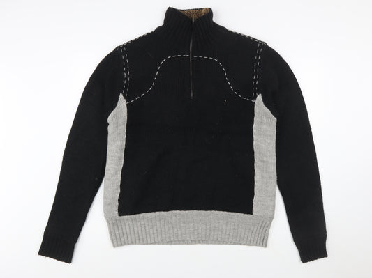 French Connection Men's Black Grey Wool 1/2 Zip Jumper L