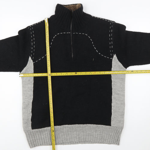 French Connection Men's Black Grey Wool 1/2 Zip Jumper L