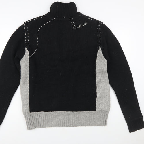 French Connection Men's Black Grey Wool 1/2 Zip Jumper L