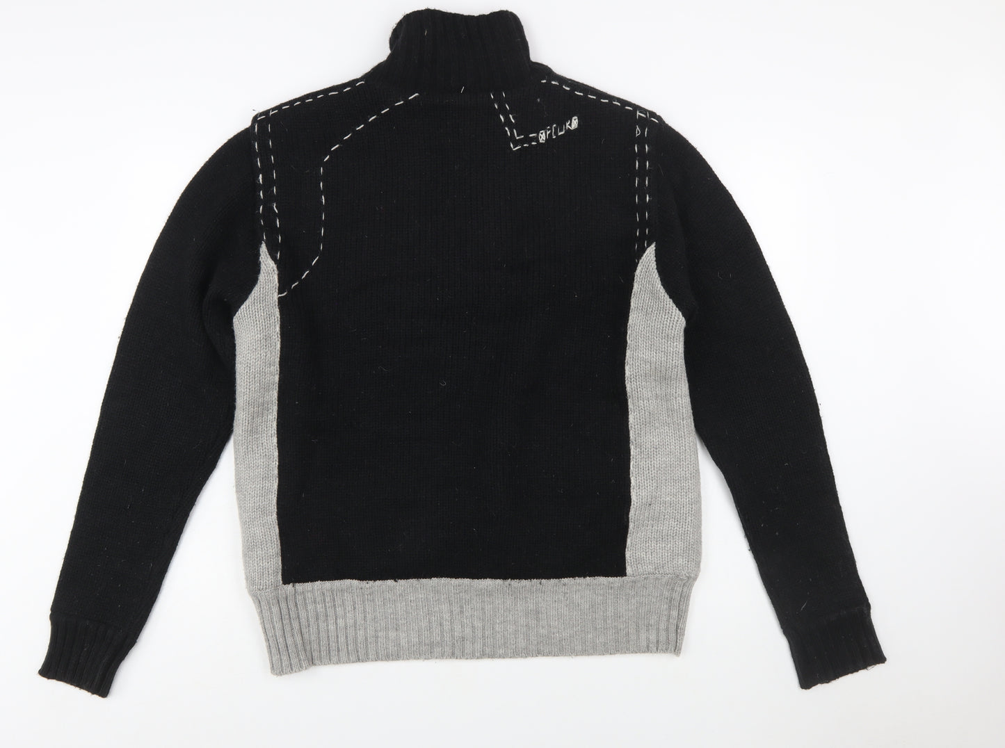 French Connection Men's Black Grey Wool 1/2 Zip Jumper L