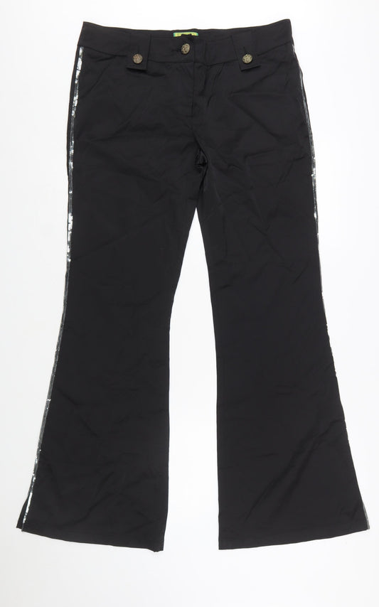 Tracy Porter Women's Black Flared Sequin Trim Stretch Trousers Size 10