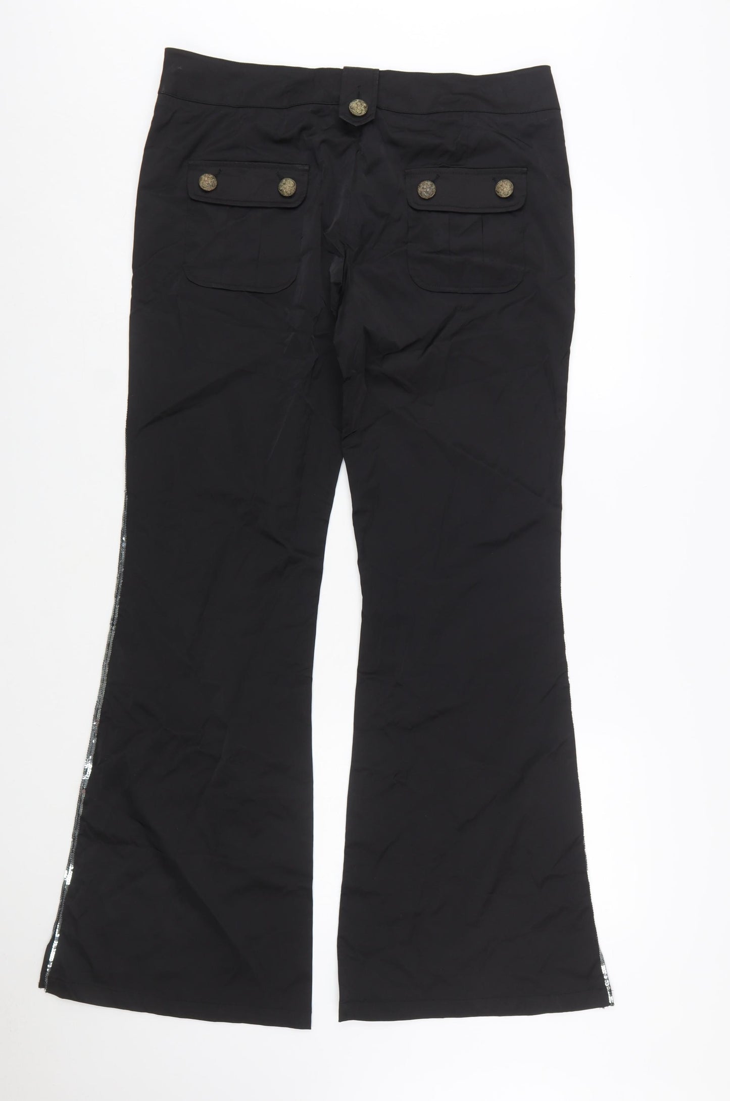 Tracy Porter Women's Black Flared Sequin Trim Stretch Trousers Size 10