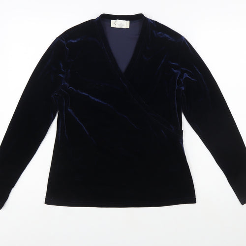 Cleo Women's Blue Velvet Wrap Blouse Size S Long Sleeve