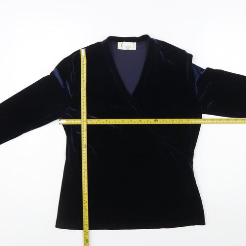 Cleo Women's Blue Velvet Wrap Blouse Size S Long Sleeve