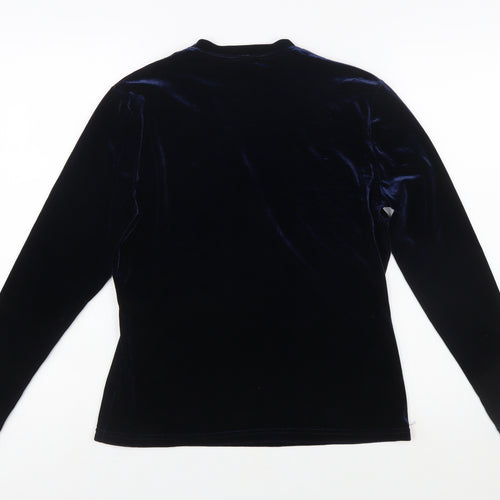 Cleo Women's Blue Velvet Wrap Blouse Size S Long Sleeve