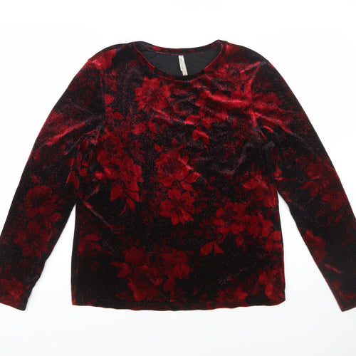 Wild Fable Women's Red Velvet Floral Long Sleeve Blouse Size L