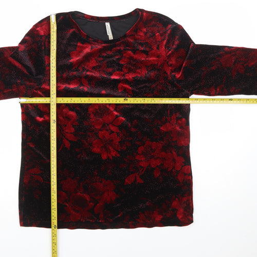 Wild Fable Women's Red Velvet Floral Long Sleeve Blouse Size L