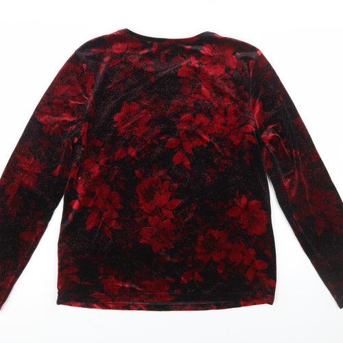 Wild Fable Women's Red Velvet Floral Long Sleeve Blouse Size L